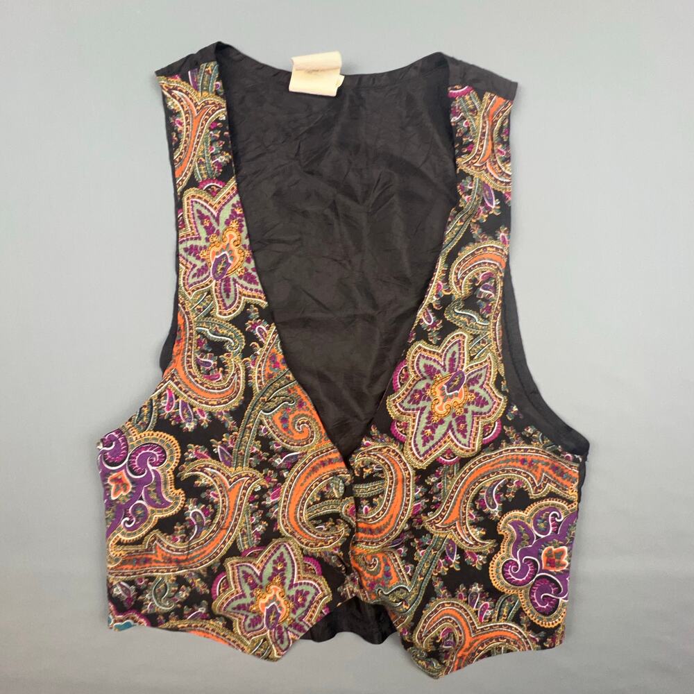 Vintage New Era Paisley Vest | Black Multicolor Rayon Size Medium